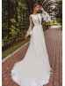 Long Sleeves Ivory Lace Tulle Bohemian Wedding Dress